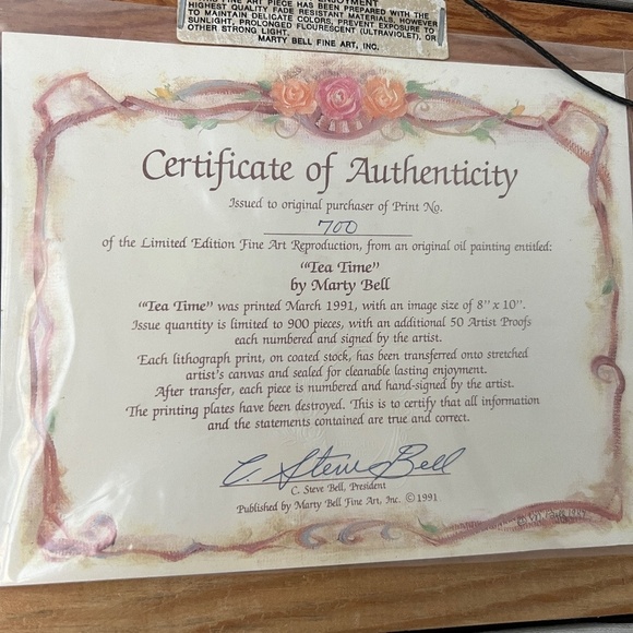 Authentic Limited Edition Signed Art Lithograph Tea Time by Marty Bell and Frame - Picture 11 of 12